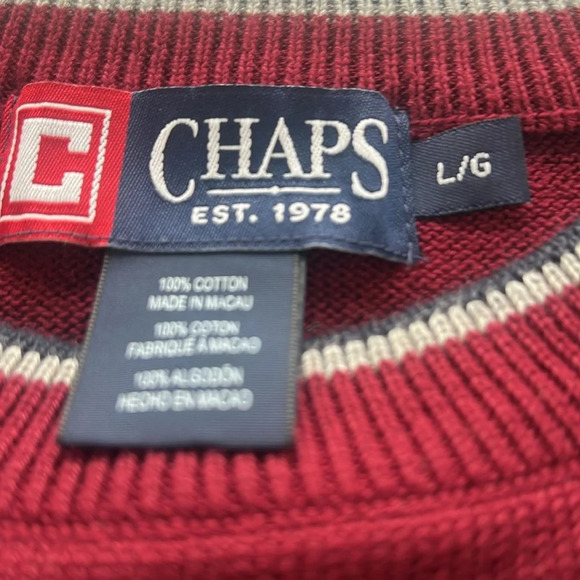 Ralph Lauren Chaps Men’s Large Burgundy 100% Cotton Crew Neck Navy / Gray NWOT - Picture 13 of 15